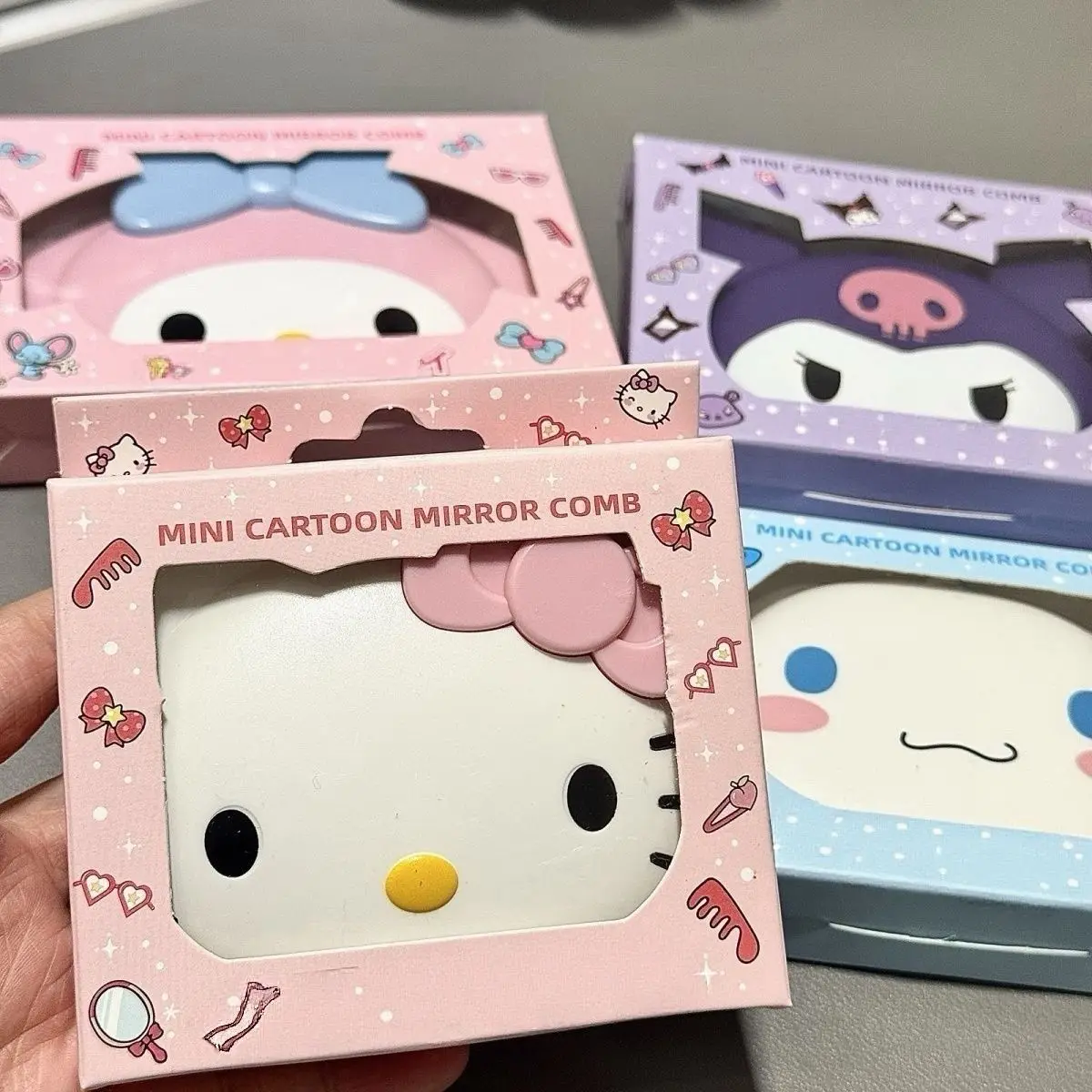 Sanrio Cartoon Four-Color Hello Kitty Portable Flip Mirror Cosmetic Mirror Mini Small Girly Heart Student Comb Mirror Gift