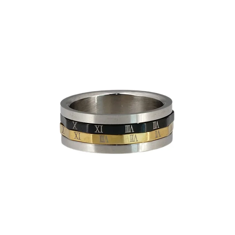 

Rotatable Calendar Single Gold Black Double Layer Stainless Steel Men's for Rings Size 6-12