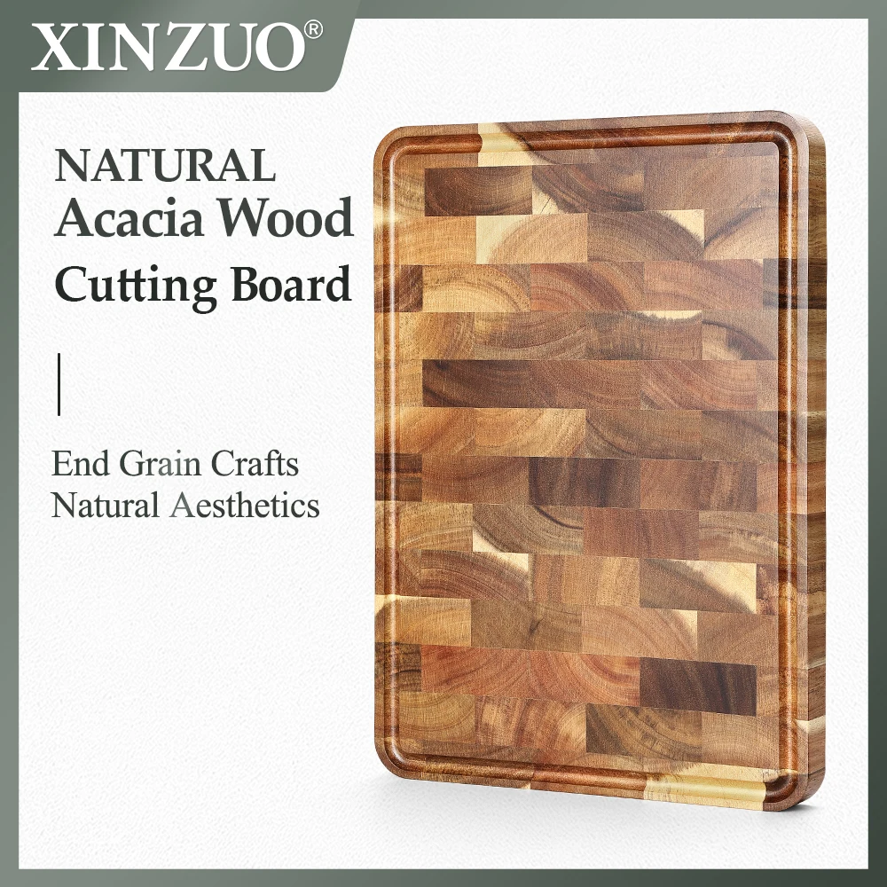 

XINZUO Kitchen Wooden Chopping Blocks End Grain Acacia Wood Cutting Board Pizza Bread Fruit Sushi Wood Cutting Board