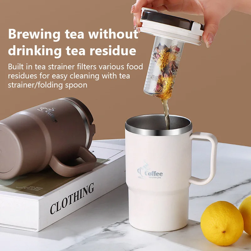 550ml Insulated Coffee Mug 304 Stainless Steel Tea Coffee Cup with Lid Spoon Tea Strainer Portable Bottle Cup For Office Travel