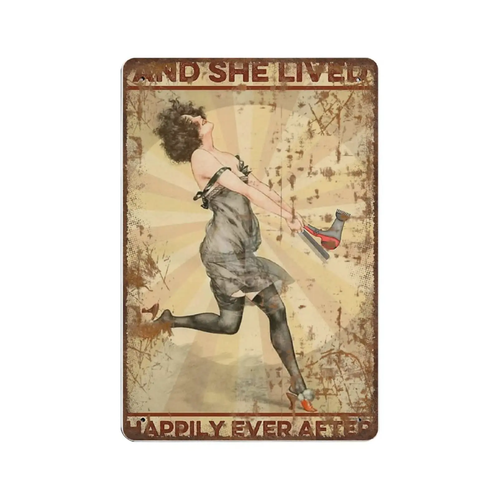 Vintage Thick Metal Tin Sign-and She Lived Happily Ever After Tin Sign -Novelty Hairstylist Poster，Salon Decor Wall Art，Funny S