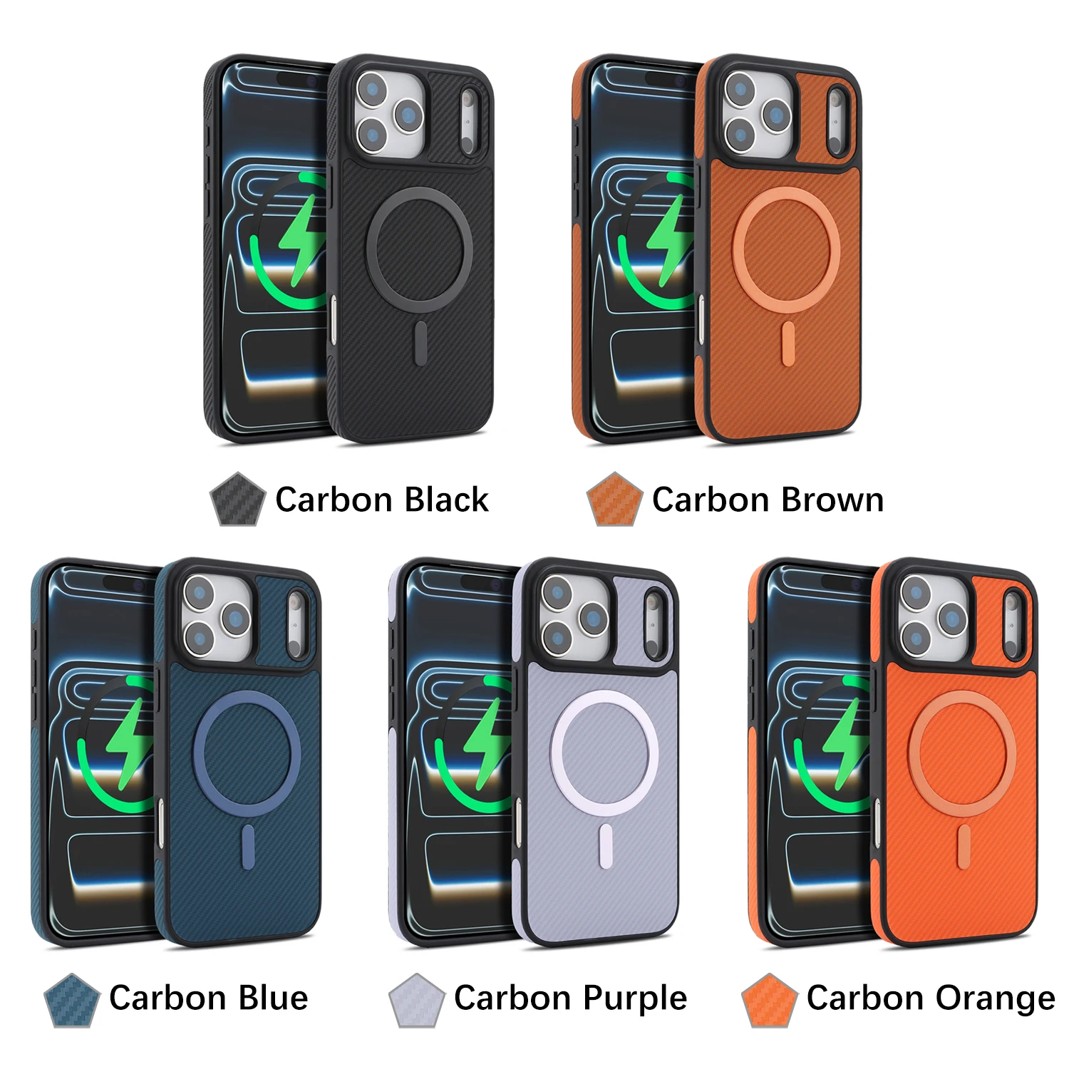 حافظة مغناطيسية لهاتف Magsafe لهاتف iPhone Air 17 16 15 14 Plus 13 12 Pro Max 16e غطاء خلفي من الجلد المقاوم للصدمات من ألياف الكربون