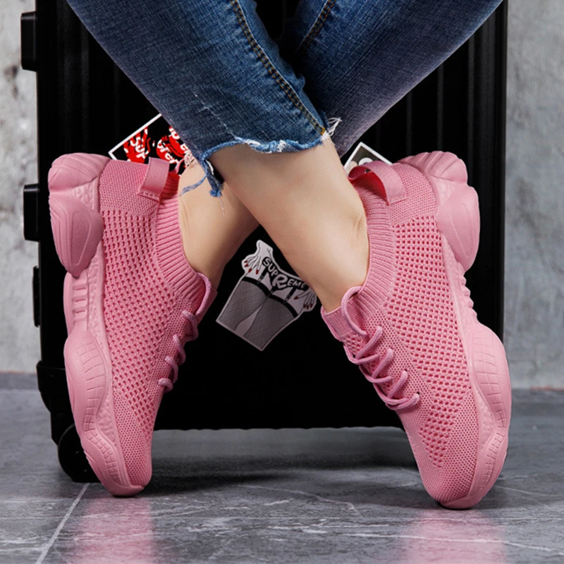 

Spring Autumn Fashion Sneaker Women Shoes Stretch Fabric Woman Breathable Platform Shoes Plus Size Ladies Casual Loafers Unisex