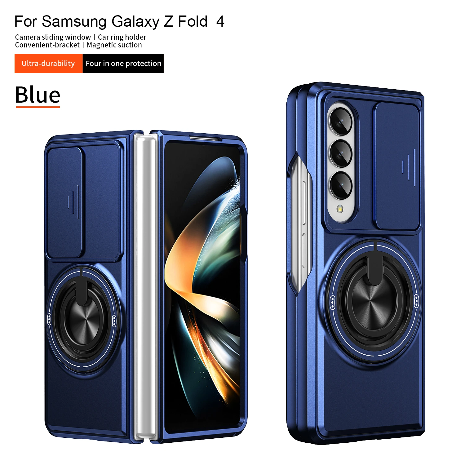 For Samsung Galaxy Z Fold4 Case Samsung Galaxy Z Fold4 Cover Phone Case Magnetic Holder Military Armor Camera Protection Cover