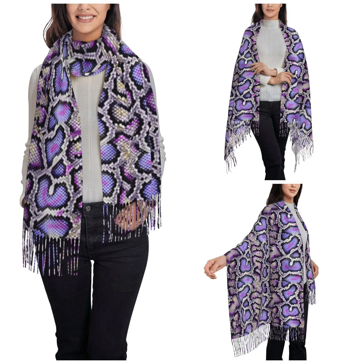 Purple Python Snake Skin Scarf for Womens Winter Fall Cashmere Shawls and Wrap Large Shawl Scarf for Evening Dress