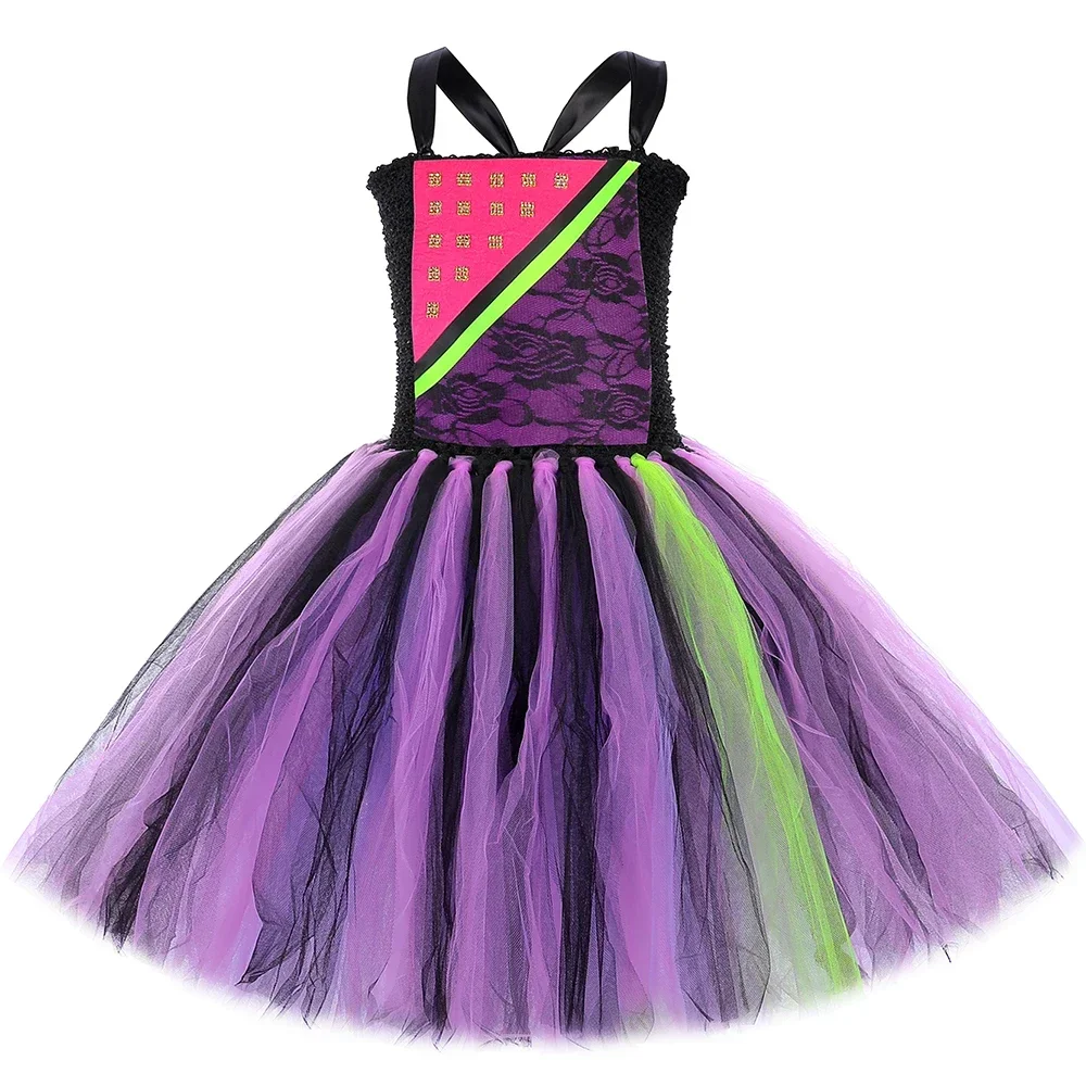 Mal Costume for Girls Descendants Tutu Princess Dress Purple Black Toddler Kids Halloween Carnival Party Fancy Dress Up Clothes