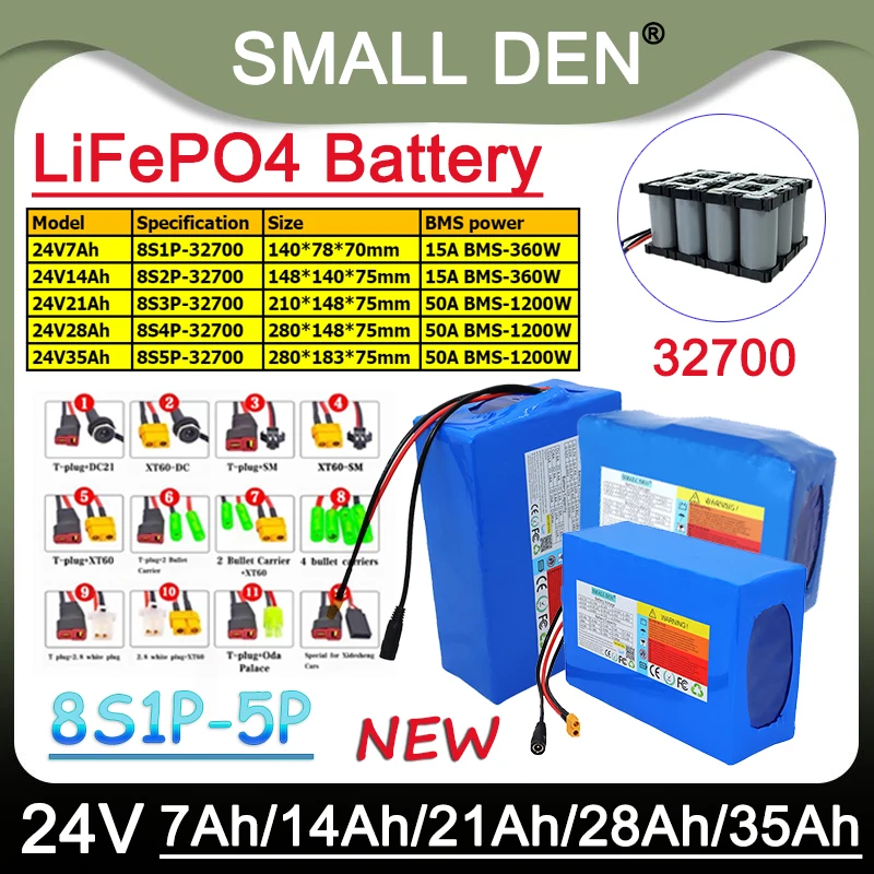 

Аккумуляторная батарея LiFePO4 24В 7Ач 14Ач 21Ач 28Ач 35Ач, сборка 32700 8S1P-5P со встроенной BMS для ИБП 25.6В и высокомощных бытовых приборов