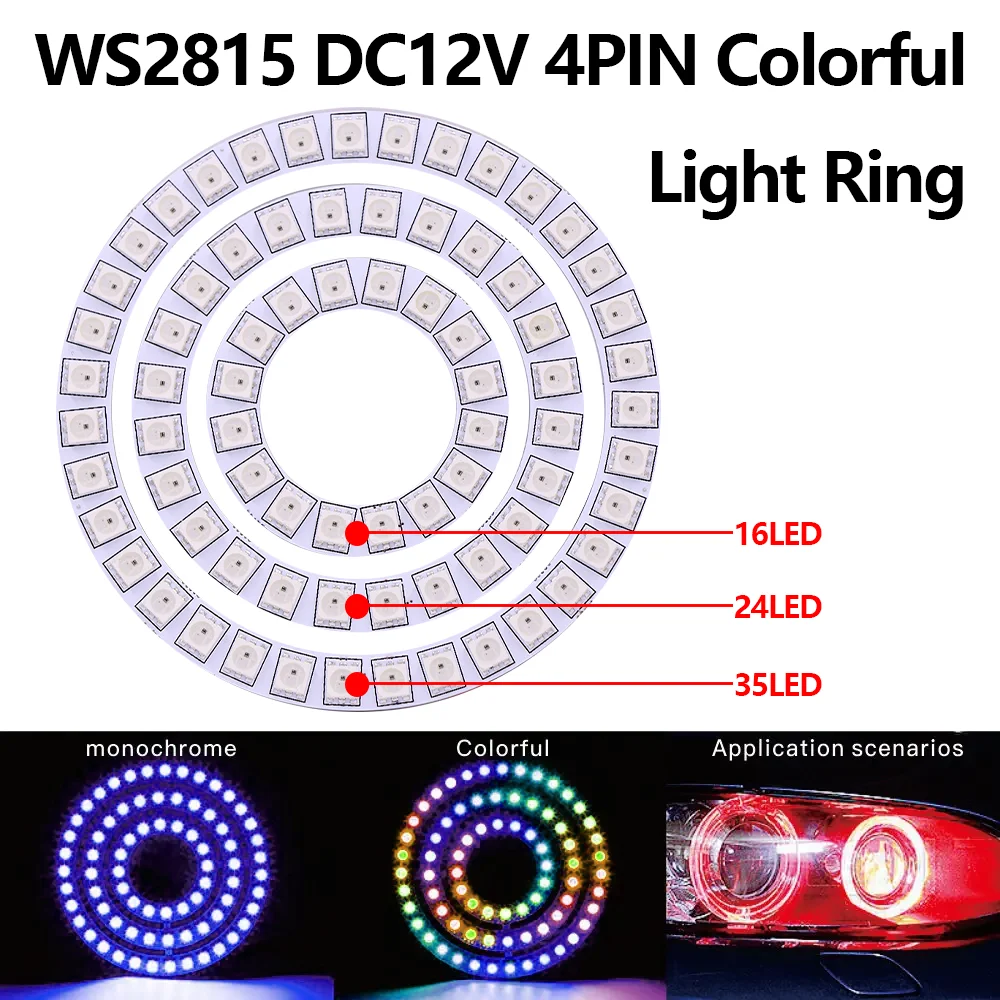 

12V WS2815 Angel Eye Ring Car Daytime Running Light Breakpoint Resume Transmission High Brightness RGB Phantom Color Light Ring