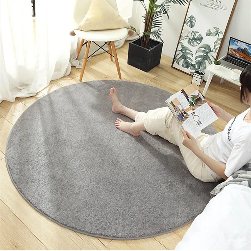 Living-room Carpet Modern Minimalist Plain Circle Lamb Velvet Polyester Home Sofa Non-slip Breathable Mat Machine Washable Rug