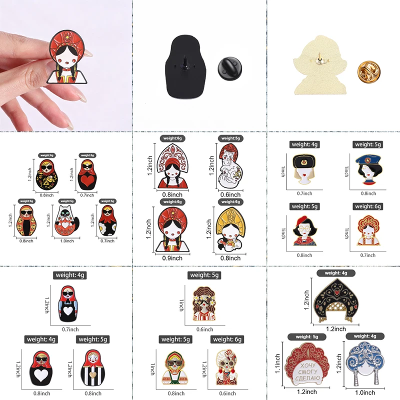 1-4PCS Set Russian Customs & Traditions Enamel Pin Russian Nesting Doll Kokoshnik Headdress Brooch Bag Lapel Badge Jewelry Gifts