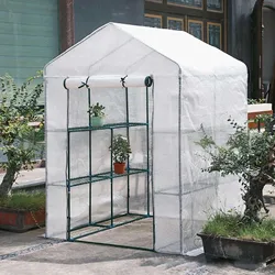 Walk-in Greenhouse with 4 Shelves High Strength PE Cover with Doors Steel Frame for Outdoors Garden Farmhouse Flowers Plant Tent