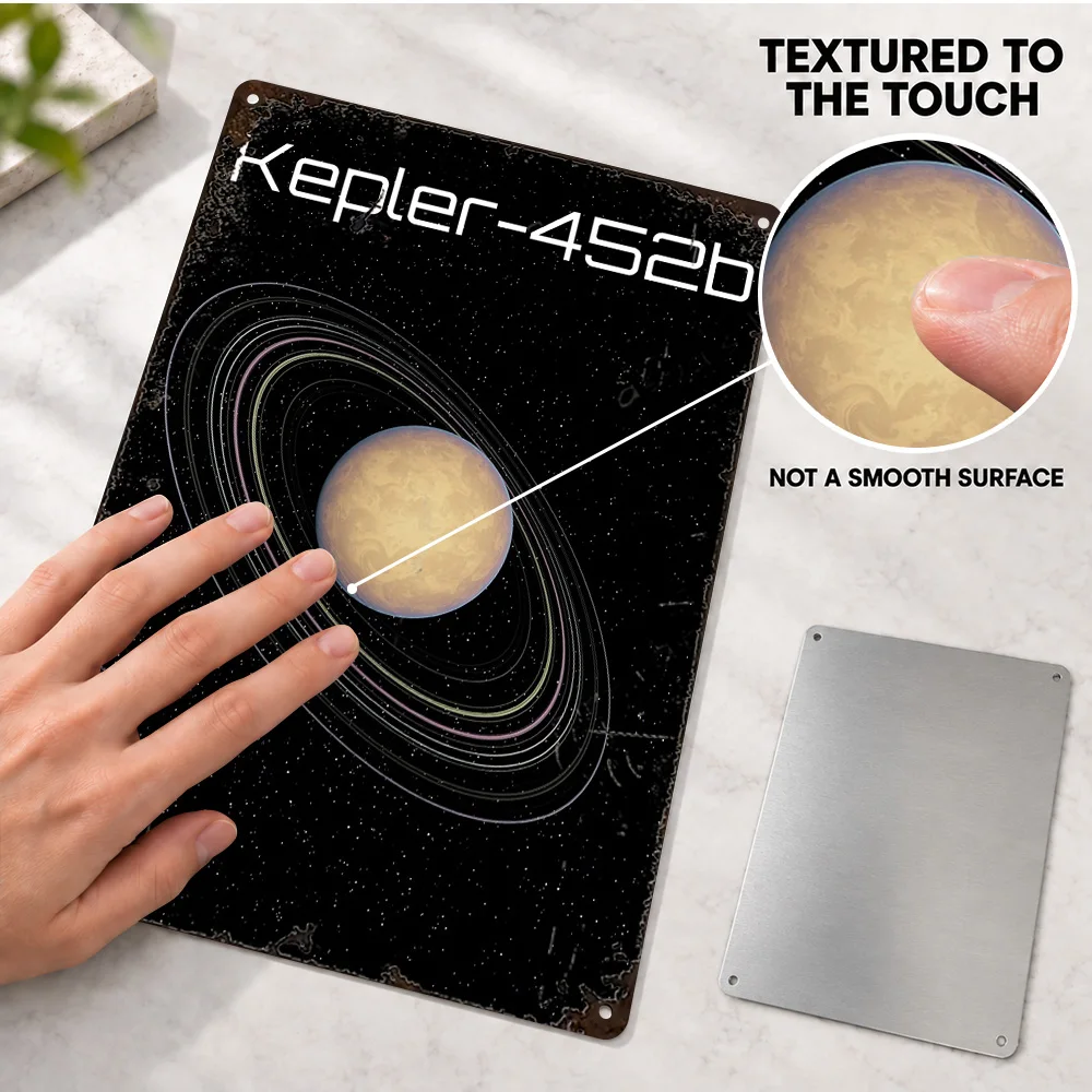 Kepler-452b Planet With Rings Printed Poster Astronomy Graphic Bedroom Wall Art Personalized Aluminum Metal Sign Birthday Gift