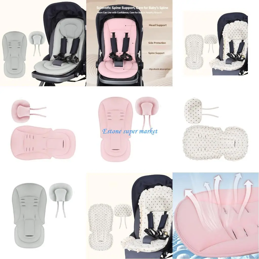 

090B Shockproof Strollers Pad For Standard Carriages Machine Washable Design Pushchair Liner with Headrest