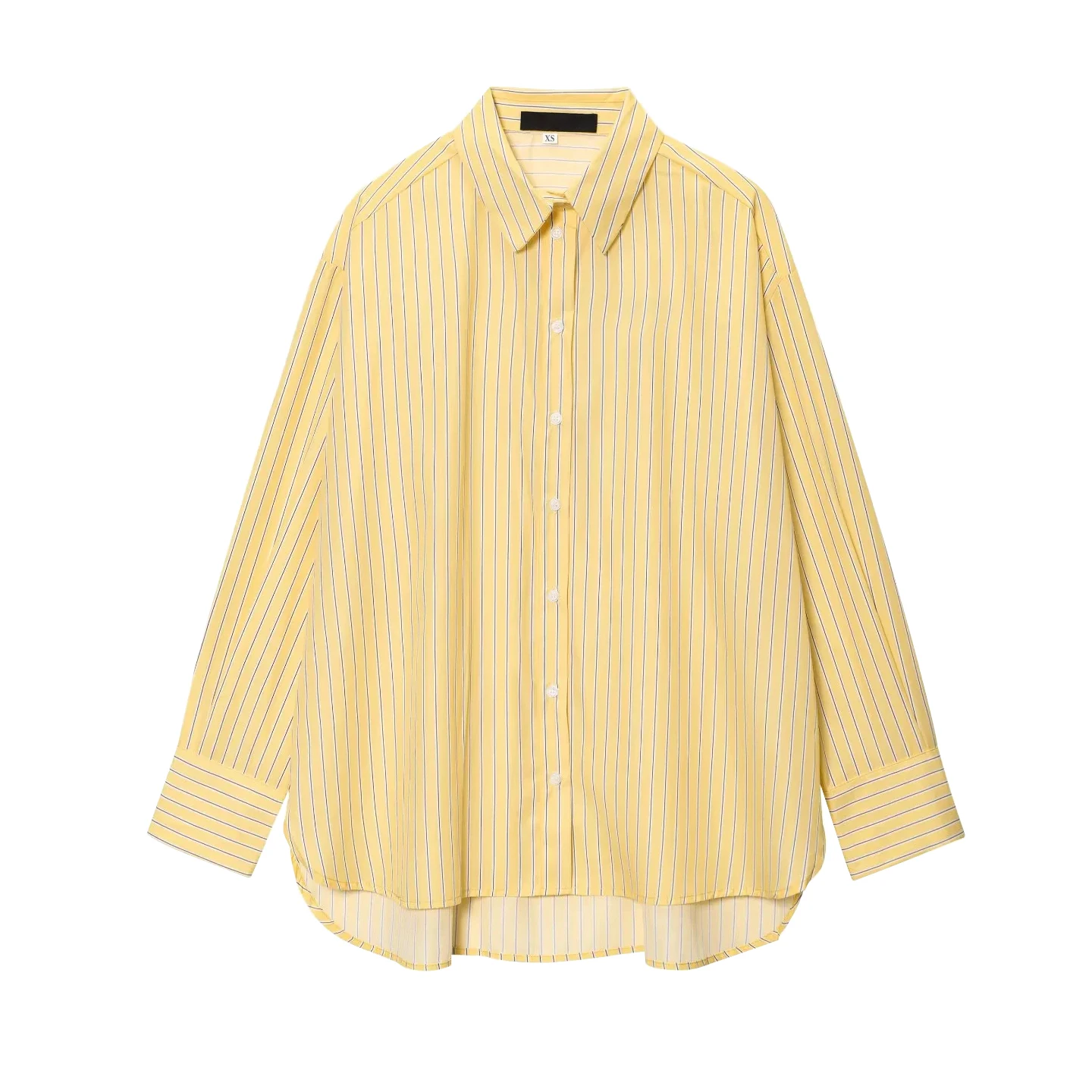 

Summer New Women's Casual Loose Long Sve Striped Collar Mid-Length irt Top Yellow Stripes Busin Commute Sle
