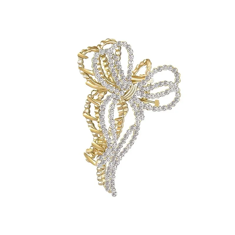 Pince à cheveux perle en métal pour femmes, pince à griffes de nœud de perle, cordon de barre creux, ornement de queue de cheval en cristal, accessoires de mode