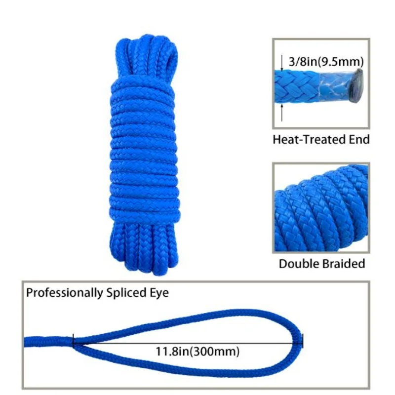 ISURE MARINE 2Pcs 3/8” X 15/25FT Dock Lines Grade Double Braided Anchor Mooring Rope High Strength Marine Rope