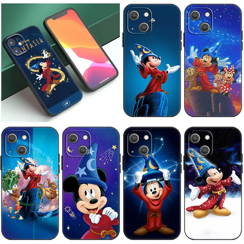 Disney Fantasia Mickey Mouse Black Phone Case For Apple iPhone 14 12 13 Mini 11 Pro XR X XS MAX 6S 7 8 Plus 5S SE 2020 2022