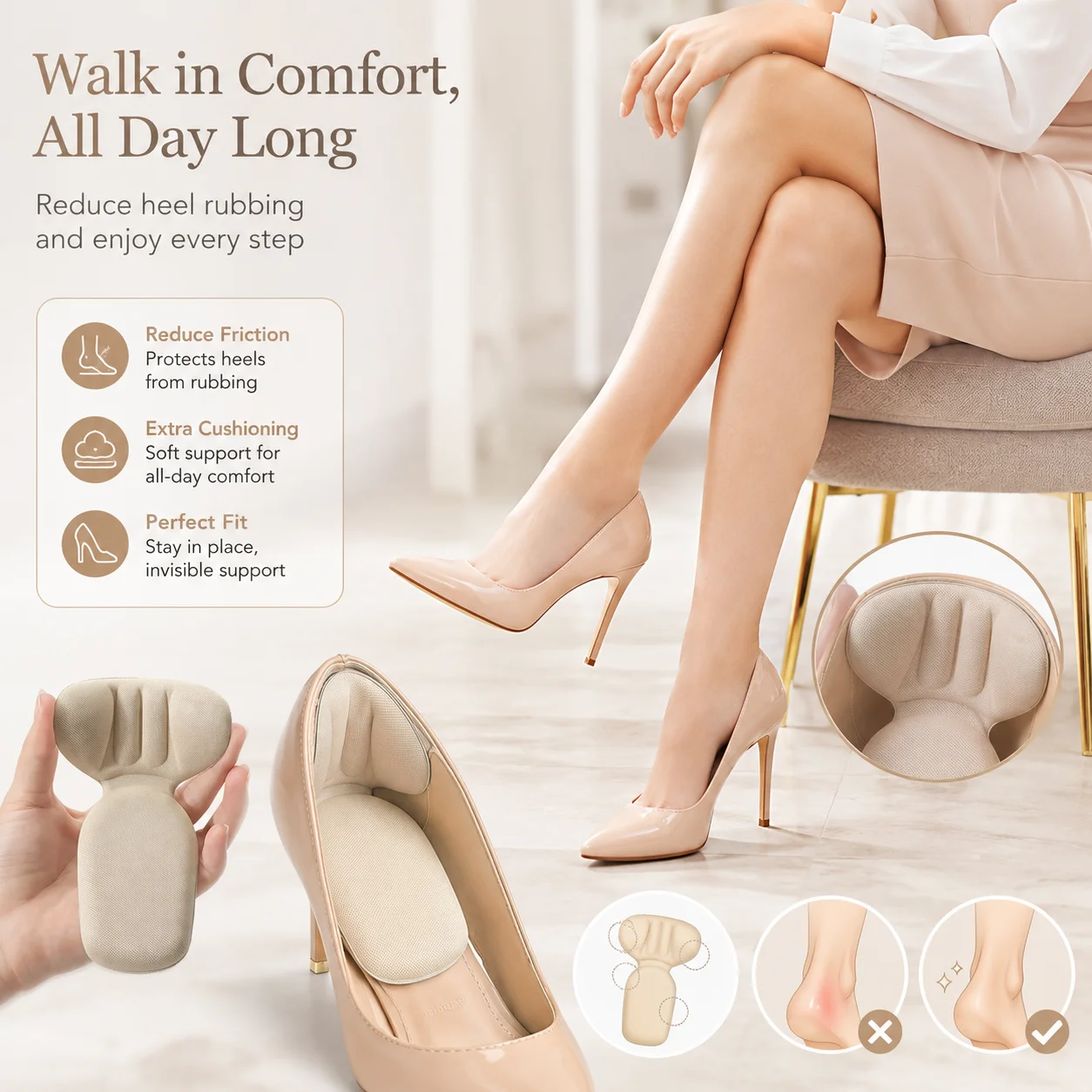 New Double-Layer Thick T-Shaped Foam Heel Pad And Heel Cup Soft Breathable Non-Slip Durable Comfortable To Wear In High Heels