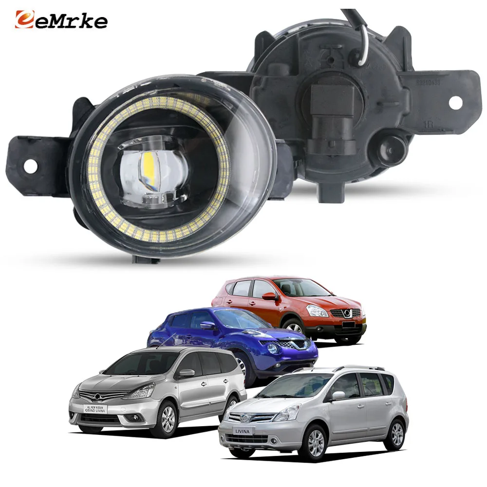 Pair Led Fog Lights Angel Eye Driving DRL Lamp 30W Daylight For Nissan Dualis Qashqai J10 2007-13, Juke 2015-2019 Livina L10 L11