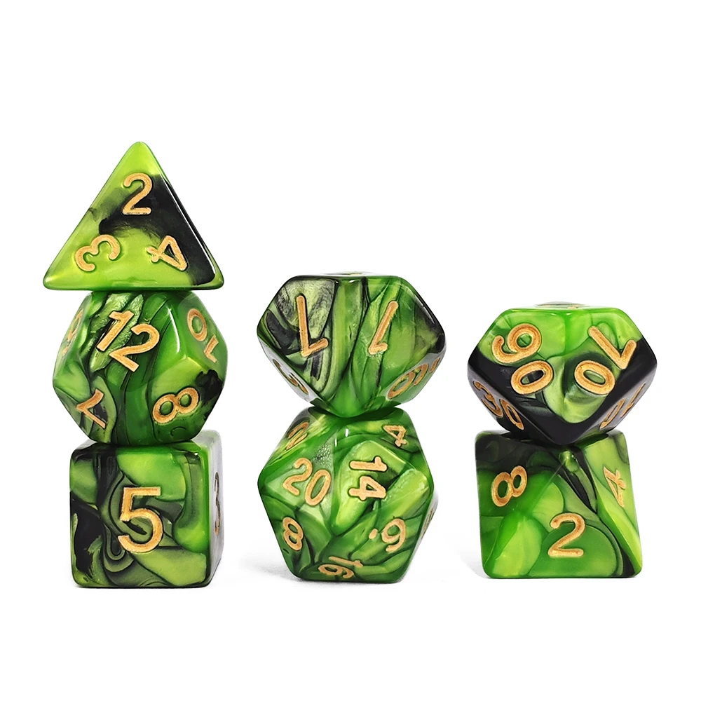 Swirled Green & Black Polyhedral Dice Set, 7PCS Dice with Gold Numbers for Role-Playing Games Polyhedral RPG Dice with Gold Ink