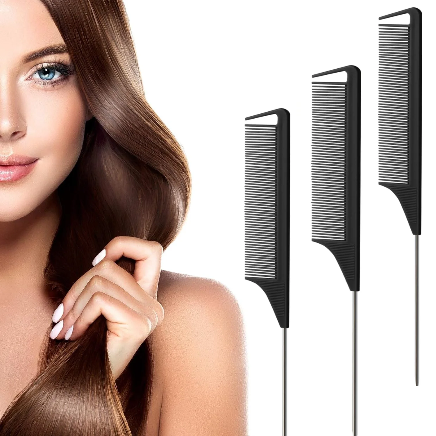 1pc Professional Pointed Tail Hair Comb Salon Cut Comb Styling Stainless Steel Spiked Salon Hair Care Hairdresser Styling Tool