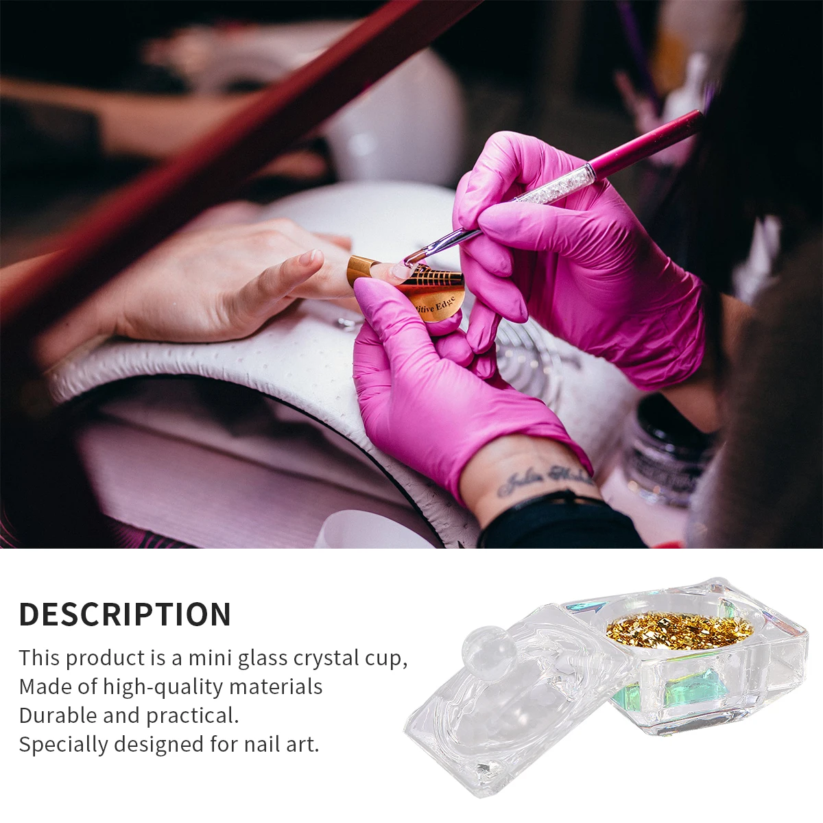 2 個ネイルアートクリアガラスクリスタルカップミニアクリル液体粉末容器マニキュアネイルサロンツールマニキュア液体カップ