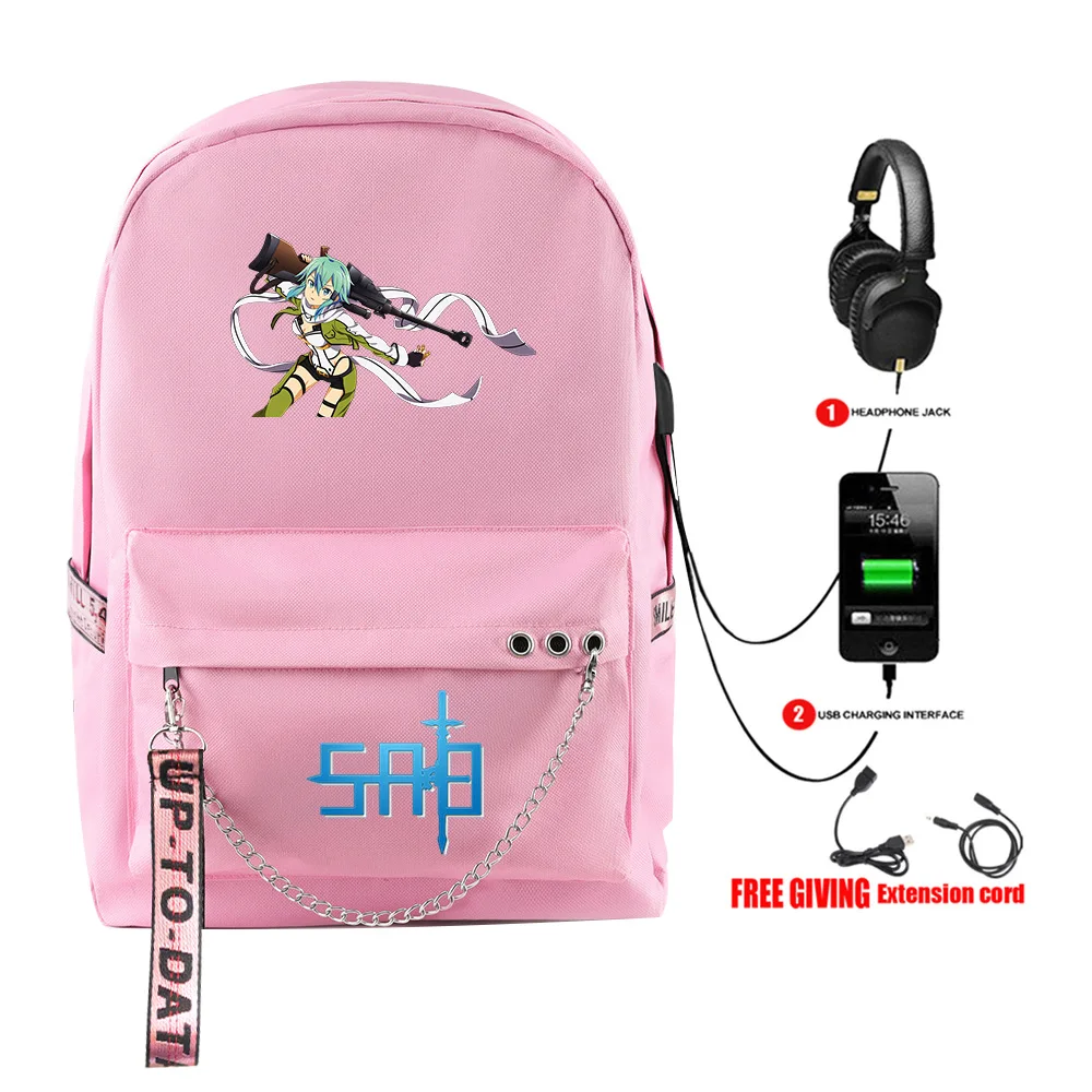 Harajuku شعبية السيف الفن على الانترنت طالب الحقائب المدرسية للجنسين طباعة أكسفورد للماء دفتر USB قابلة للشحن حقيبة ظهر للسفر