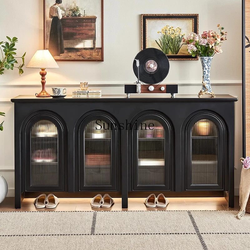 

French retro solid wood villa simple arch against the wall matte locker