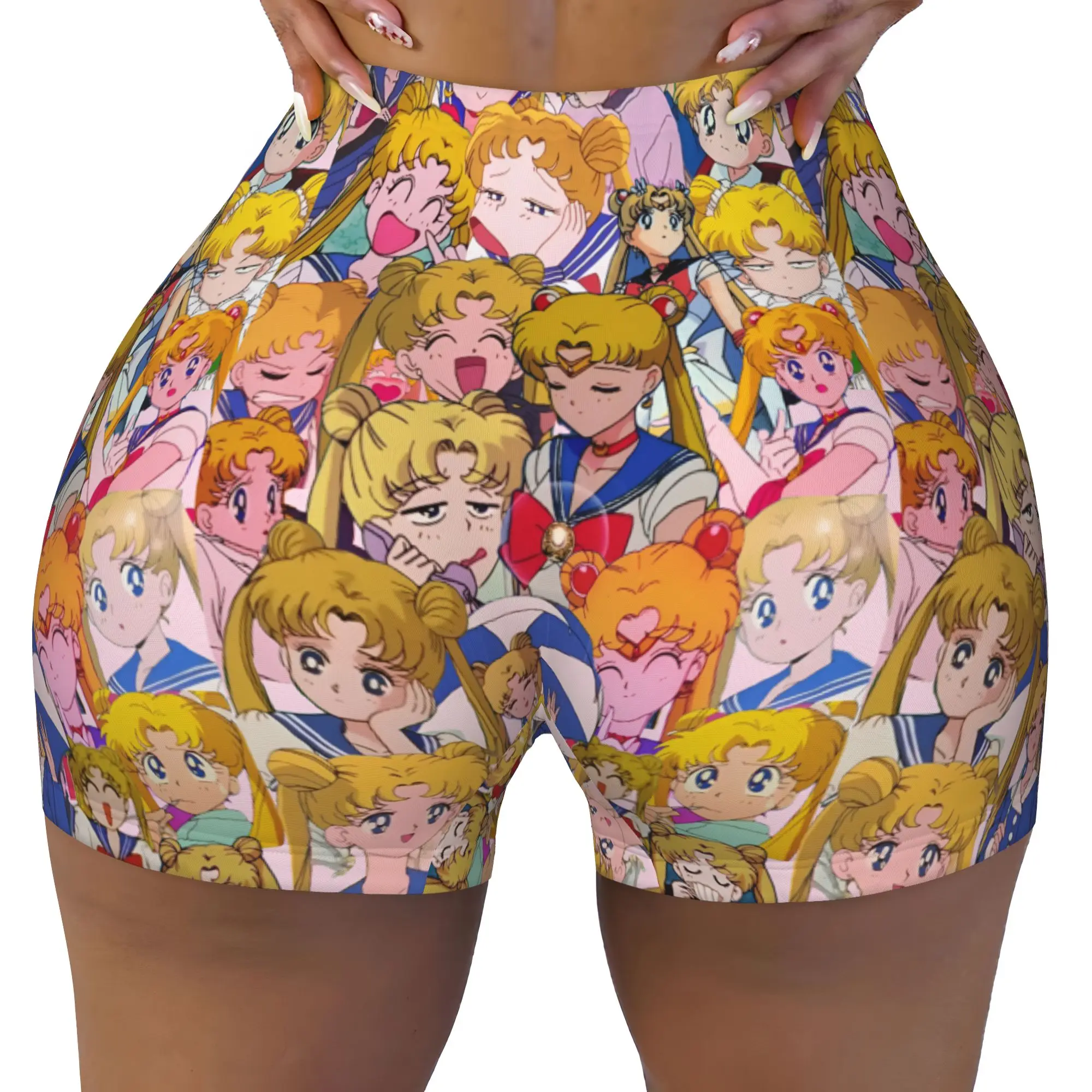Custom Sailors Manga Moons Running Volleyball Gym Shorts for Women Usagi Tsukino Anime Athletic Workout Yoga Shorts