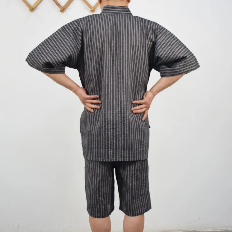 Men's Kimono Short Summer Cotton Striped Pajama Set