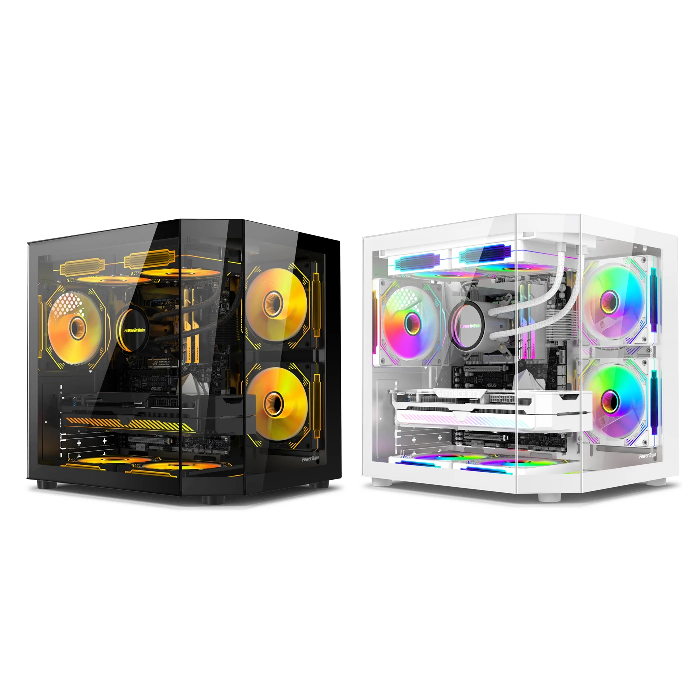 

Power Train Star Realm M-ATX Desktop case Three Sided Glass Panoramic Sea View Room Without Pillars 240 Water cooler PC case