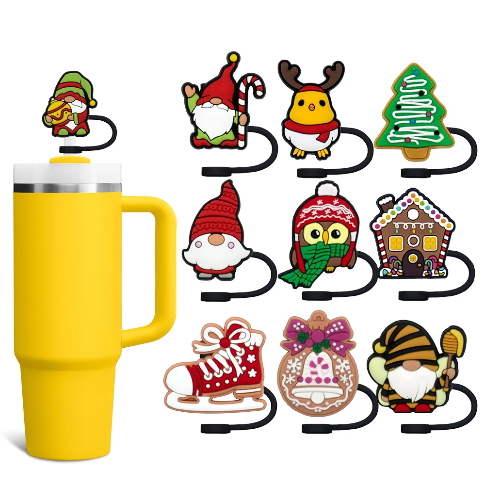 Christmas Series Straw Cover Cap 8&10MM Drinking Cup Accessories Splash Proof Drink Fit Cup Straw Cap Charms Pendant Gift