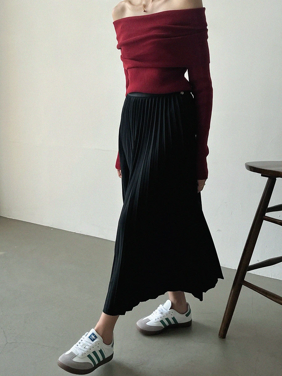 

High Waist A-Line Pleated Skirt JANE Commute OL Sle Cold Tone Unique Beautiful Skirts Women's Faion Spring Autumn