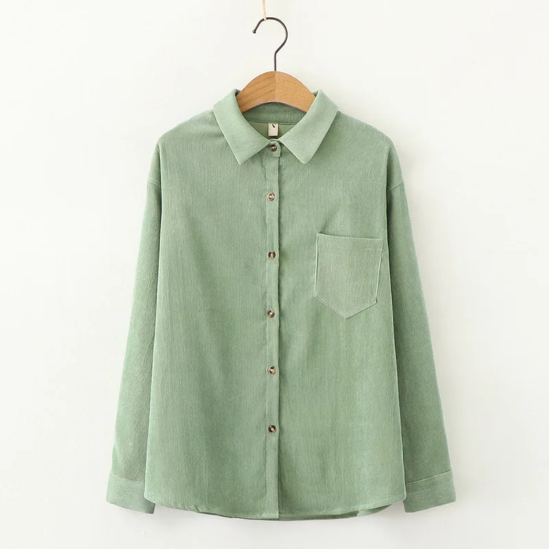 Simple Casual Corduroy Shirts Women 2024 New Fresh Lady Solid Color Loose Blouses and Tops Ladies Long Sleeve Shirt Clothing