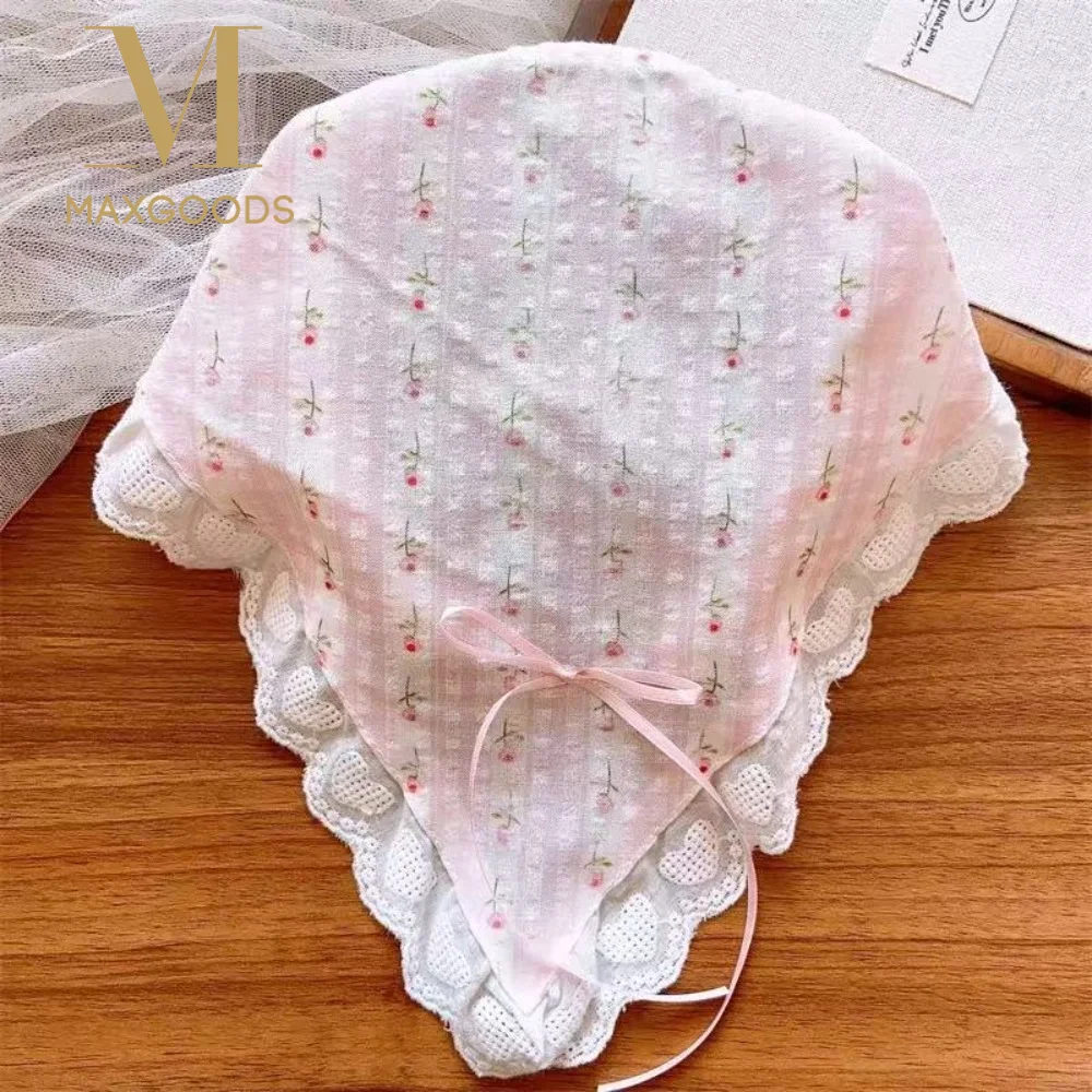 

Кружевной платок для волос с бантом, милый цветочный головной убор для девочек, из сирсакера, во французском пасторальном стиле, для пляжного отдыха, аксессуар для волос