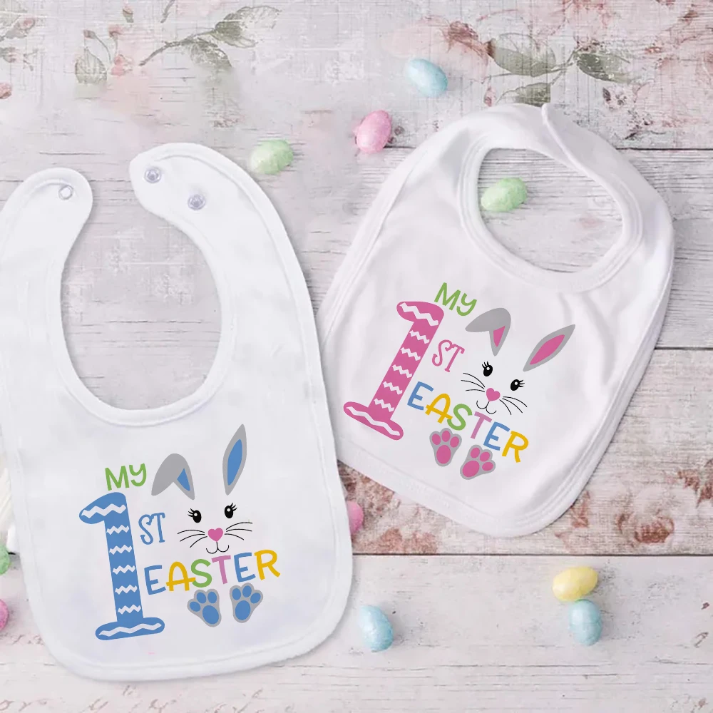 

My 1st Easter Print Baby Bib Infant Bunny Print Cotton Bibs Newborn Saliva Bibs Easter Christian Holiday Keepsake Gifts for Baby