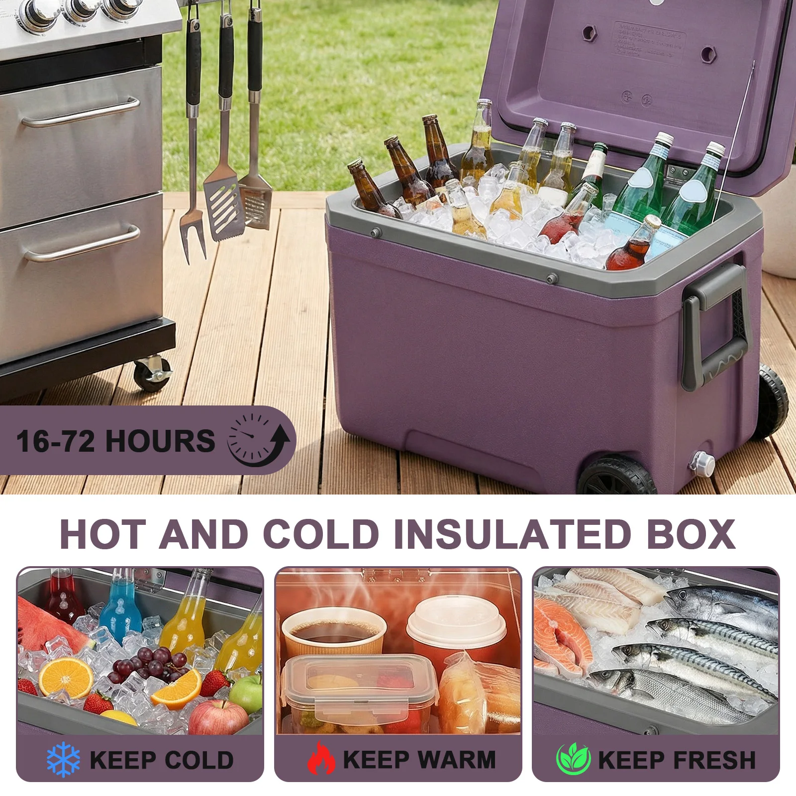 

45-литровый ультралегкий жесткий термоконтейнер из полиуретана для льда и свежих продуктов с выдвижной ручкой и колесами, противоскользящий, отлично подходит для рыбалки и активного отдыха на воде