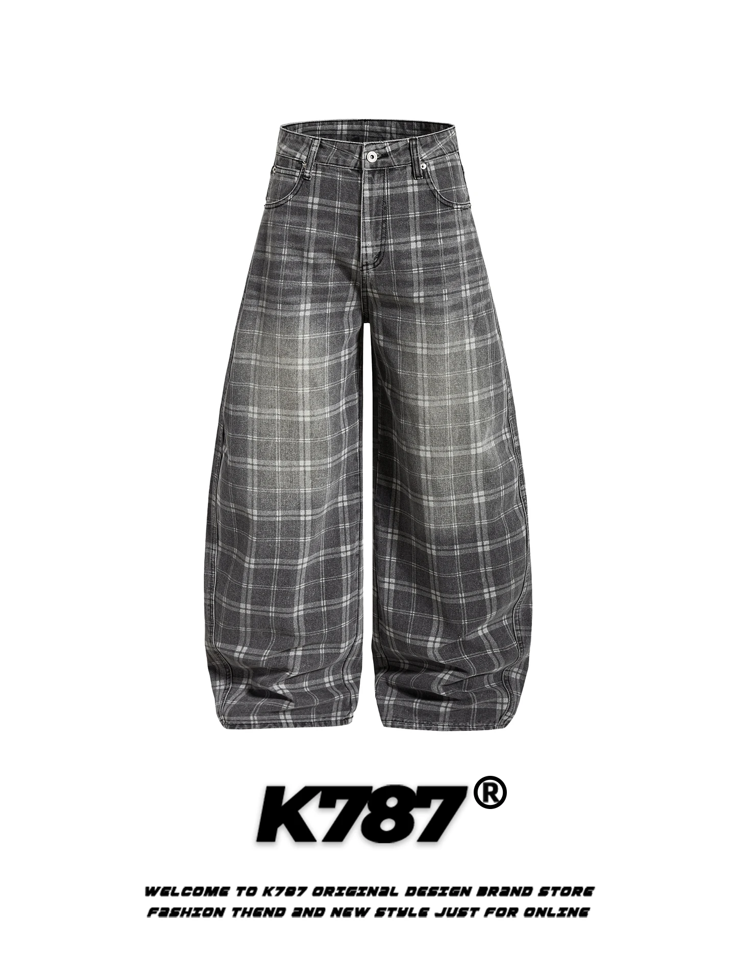 

Брюки K787 в американском ретро-стиле, винтажные, в клетку, с высокой талией, широкие, свободные, повседневные, модные, унисекс, брендовые, модель Knife