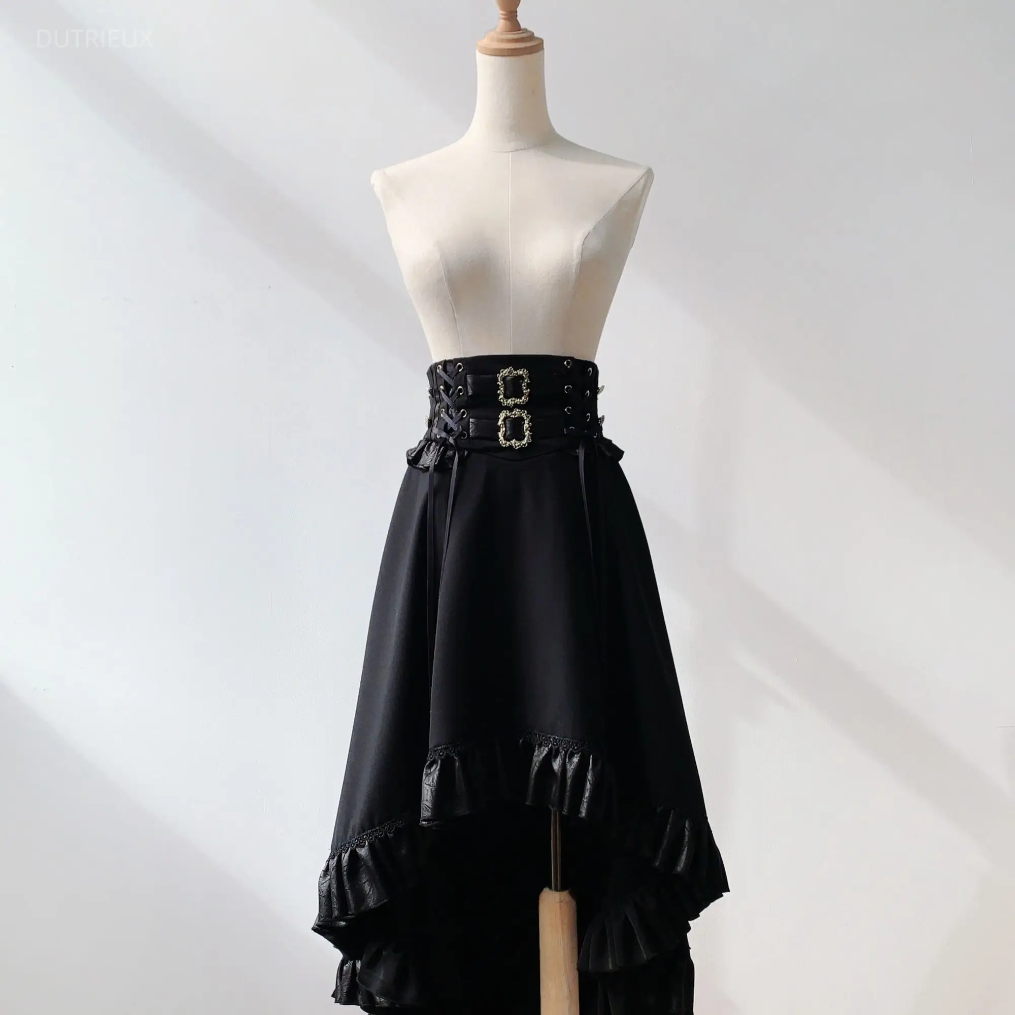 Y2k Long Skirts Ruffles Solid Irregular Japanese Style Women's Skirts Vintage Fashion High Waist Elegant Faldas Mujer