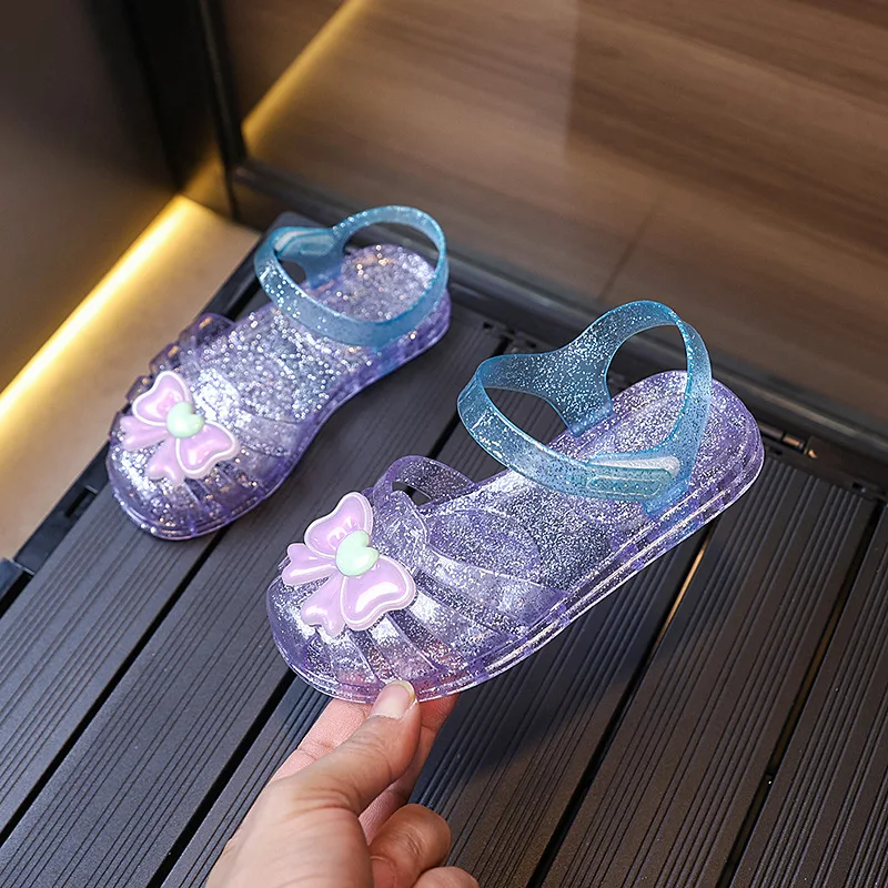 Neue Sommer Kinder Prinzessinnen Römersandalen Mädchen Strandsandalen Kristall Jelly Schuhe Glitzer Schmetterling Kindersandalen
