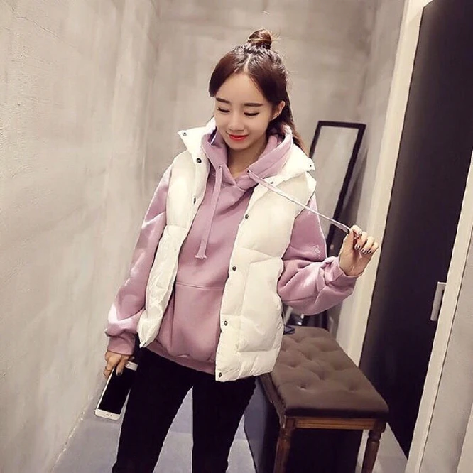 2021 Autumn  Winter New Women's Short Vest Student Coat Girl's Cotton Coat Cotton Coat Casual Warm Outside Slim Versatile White