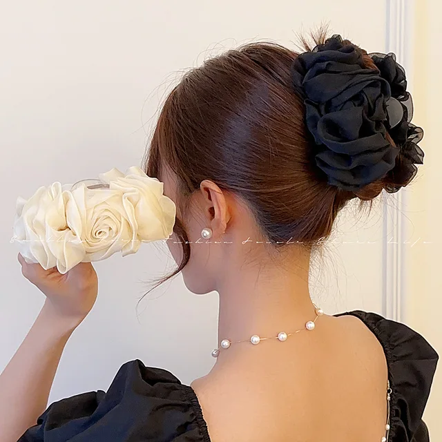 VANIKA New Summer Sweet Tulle Big Bow Hair Claw Clips dla kobiet Solidne kolory Eleganckie kwiatowe klipsy do kucyka Akcesoria do nakryć głowy