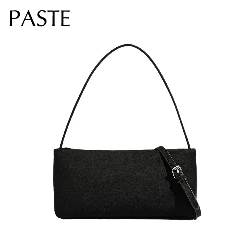 New Simple Euro Style Thin Flap Bag Matte Cow Leather Women Armpit Shoulder Bag Light Weight Daily-use Purse Kakhi