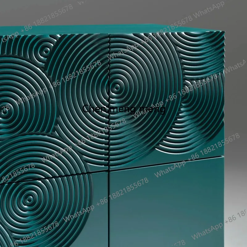 Italian solid wood dining side cabinet, paint engraved pattern, entrance cabinet, living room decorative locker