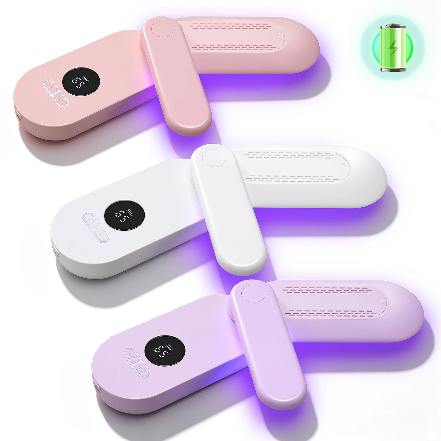 Portable UV LED Nail Lamp 24 LEDs 365+395nm 2000mAh Rechargeable Type-C Adjustable Rotating Gel Polish Manicure Nail Dryer