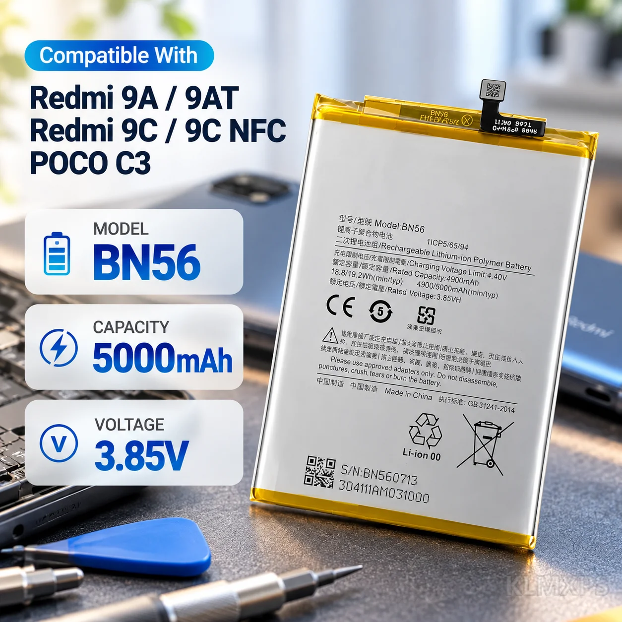 Mobile Phone Replacement Battery 5000mAh BN56 For Xiaomi POCO C3 Pro Redmi 9A 9C 9AT 9C NFC Phone Repair Battery Bateria