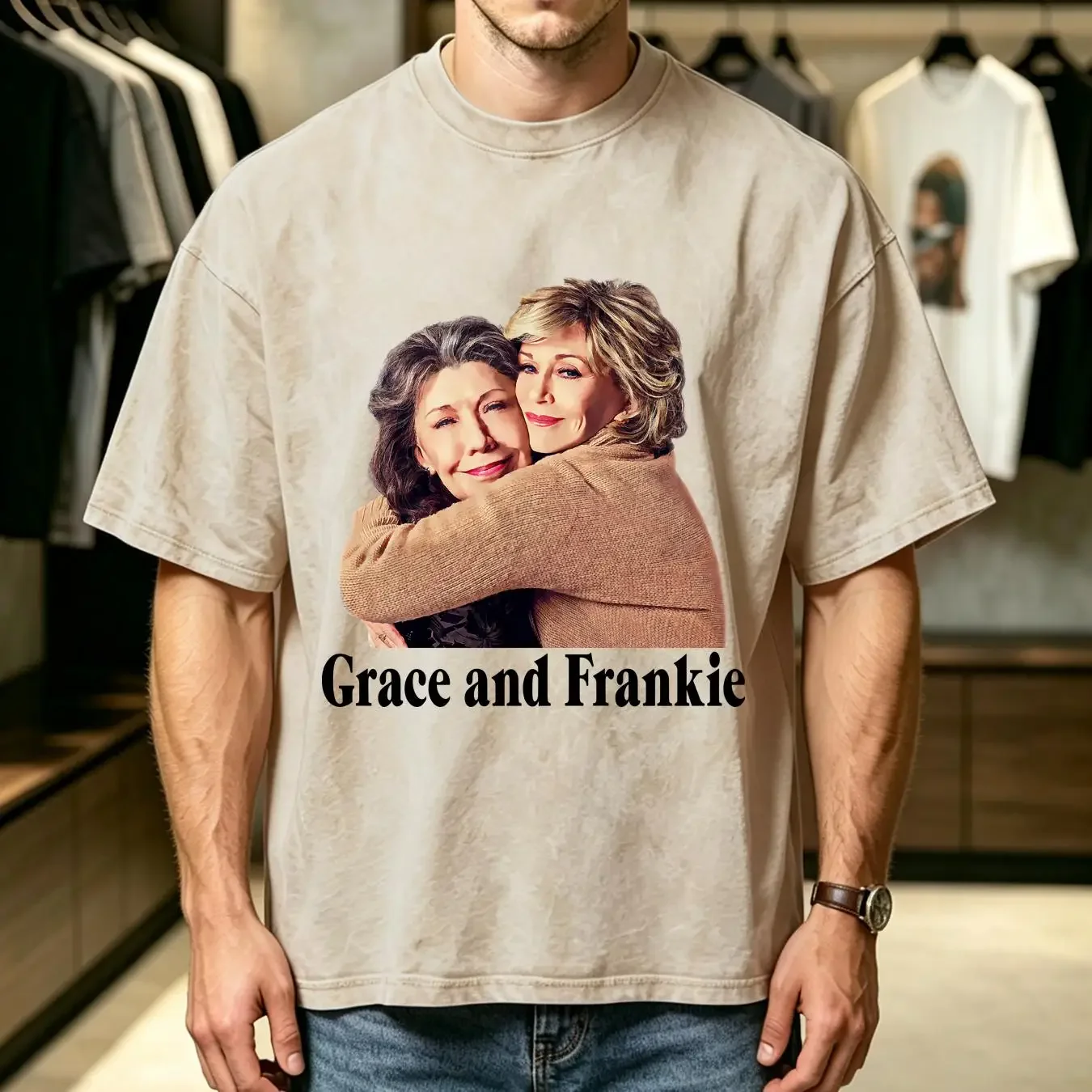washed T Shirt Grace and Frankie Hug 2 Essential vintage Washed Slightly Stylish Comfortable Unisex Soft fashion Versatile