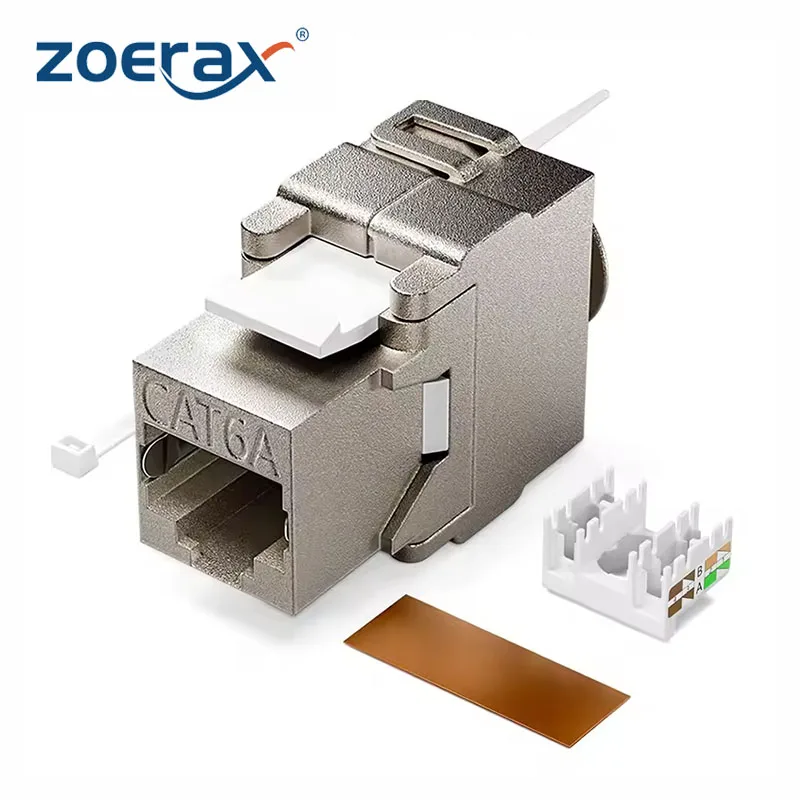 ZoeRax-Módulo Keystone CAT6A, conector Keystone blindado RJ45 Cat 6A, módulo Ethernet de 10 Gbit con Metal blindado