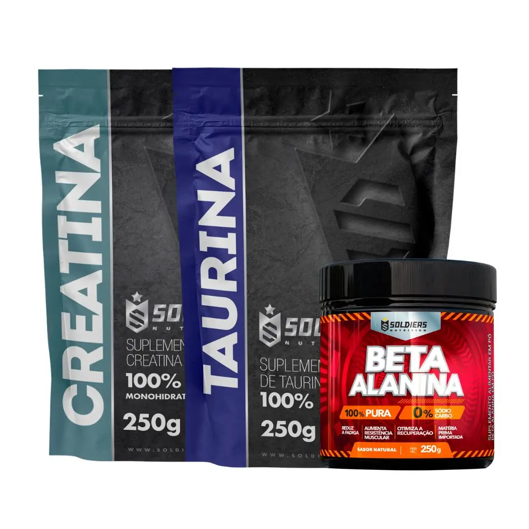 Kit: Beta Alanine 250g + Taurine 250g + Creatine Monohydrate 250g-Pure 100% Imported-Soldiers Nutrition