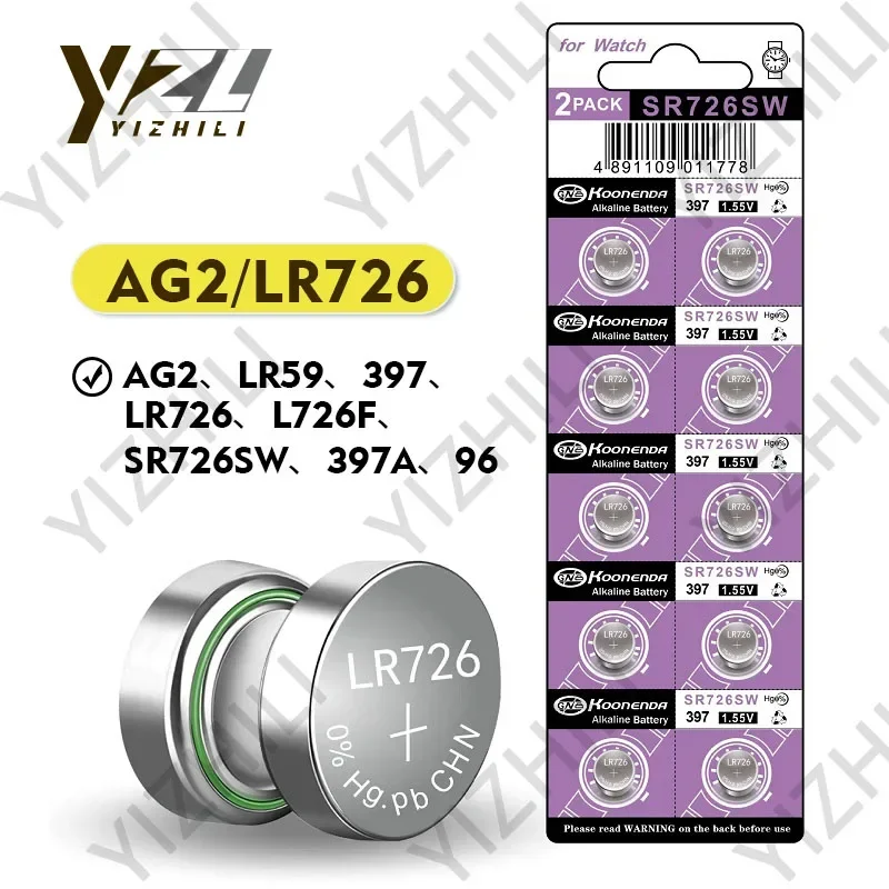 

Battery AG2 SR726 397 1.55V LR726 397A 196 L726 SR726SW 396 Button Cell for Toys Thermometer Calipers Watch Alkaline Batteries